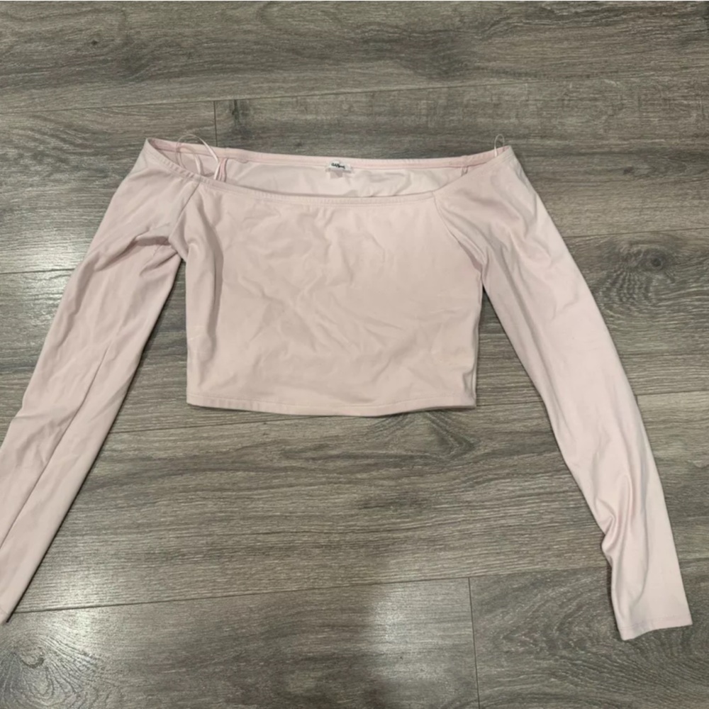 Garage Light Pink Long Sleeve Cropped Open Back Top Medium